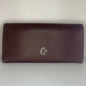 Coach Vintage Leather Dark Brown Trifold Snap Coin Zip Wallet Y2K minimalist